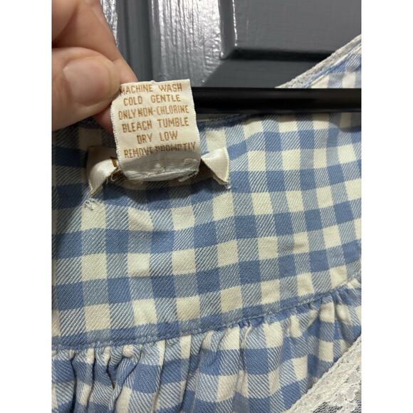 Vtg Victoria Secret Gold Label Blue Gingham Plaid Lace Nightgown Cotton Small** - Picture 6 of 12